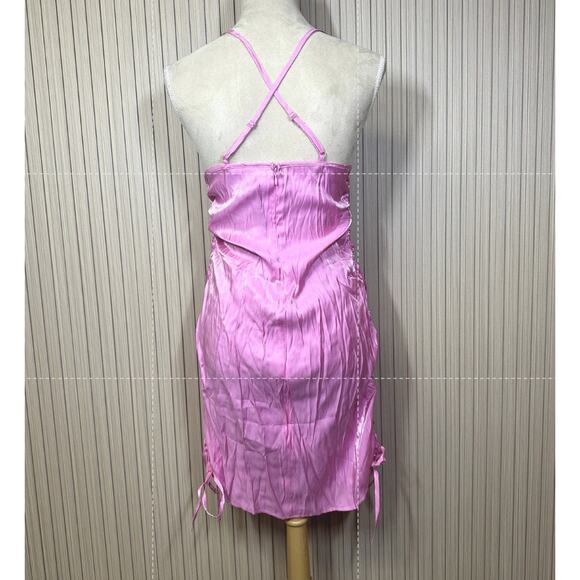 Noisy May Nmelin Satin Singlet Ruching Dress Fuchsia Pink Women’s Size L - Picture 3 of 8